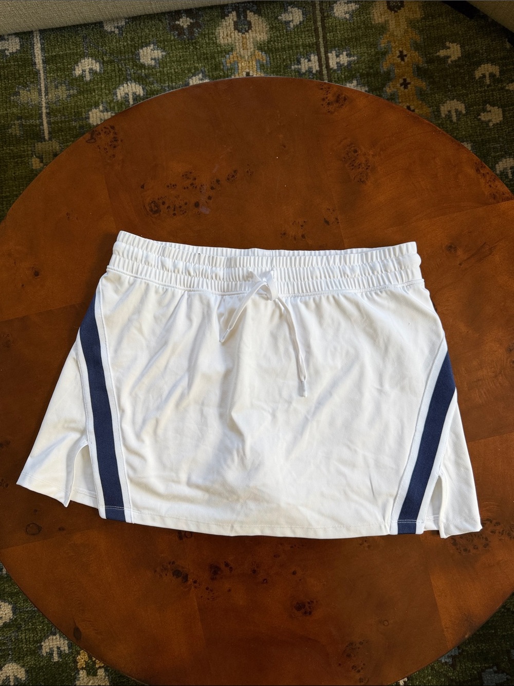 90 Degree By Reflex White Mini Skort with Navy Side Stripes